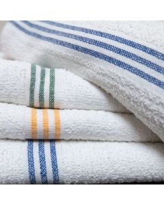 Pool Towel: BLUE Oxford 3 Stripe  9lb Ribbed; 30 x 60; 10 dz / Bale