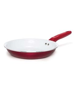 8" Ceramic Fry Pan; Red Candy Red / White