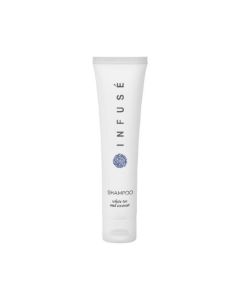Infuse' - Shampoo infused with refreshing White Tea Coconut for salon-inspired cleanse. Eco-friendly 1 fl. oz. flip-cap tubes per case, ideal for hotels, resorts, and vacation rentals. Case of 200