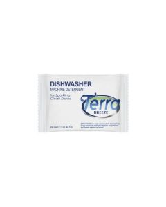 Terra Breeze Dishwasher Powder 1.5 oz., Paraben-free, single-use pouches with organic ingredients in eco packaging for guest-ready shine. Case of 200.