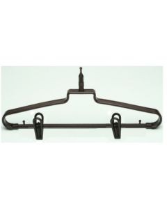 Brown Plastic Tubular Hanger with Ball Top & Skirt Clips - Anti-theft, eco-conscious design perfect for vacation rental amenities & bulk hotel supplies. Sleek, durable build. Case of 72.