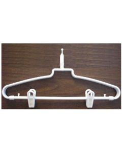 White Plastic Tubular Hanger with Ball Top & Skirt Clips - Anti-theft, eco-conscious design perfect for vacation rental amenities & bulk hotel supplies. Sleek, durable build. Case of 72.