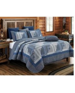 Quilt set: Montana Cabin Blue/grey King quilt: includes 2 shams: packaged in clear zippered poly bag