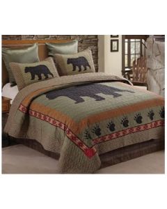 Quilt set: Bear and Paw Twin quilt; includes 2 shams; packaged in clear zippered poly bag