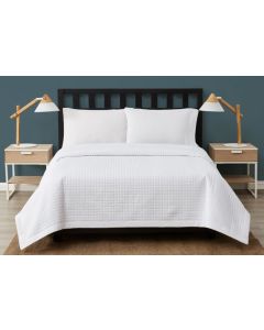 Coverlet: HD Resort Style QUEEN 96 x 96; White 1" Square Quilted w/ 2" Hemmed Border